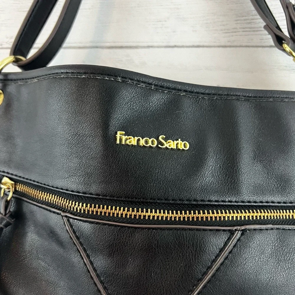 Franco Sarto Black Faux Leather Convertible Shoulder Bag